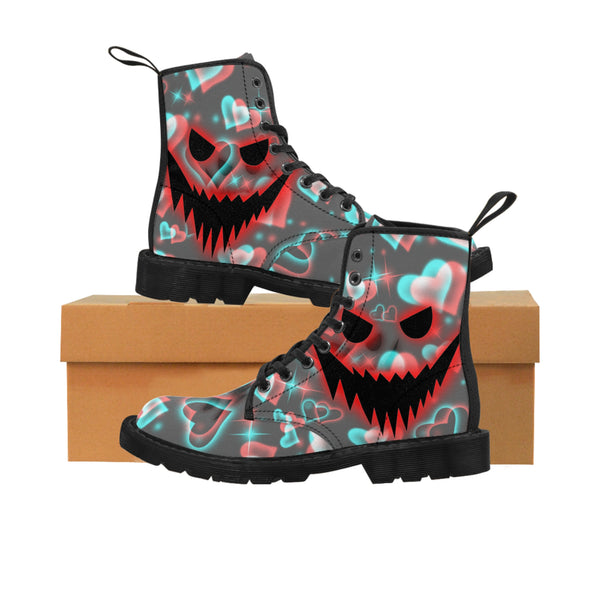 Red Face and Glitch Hearts Men's Canvas Boots
