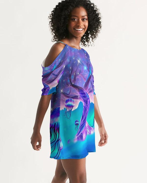 Trippy Jellyfish  Women's Open Shoulder A-Line Dress