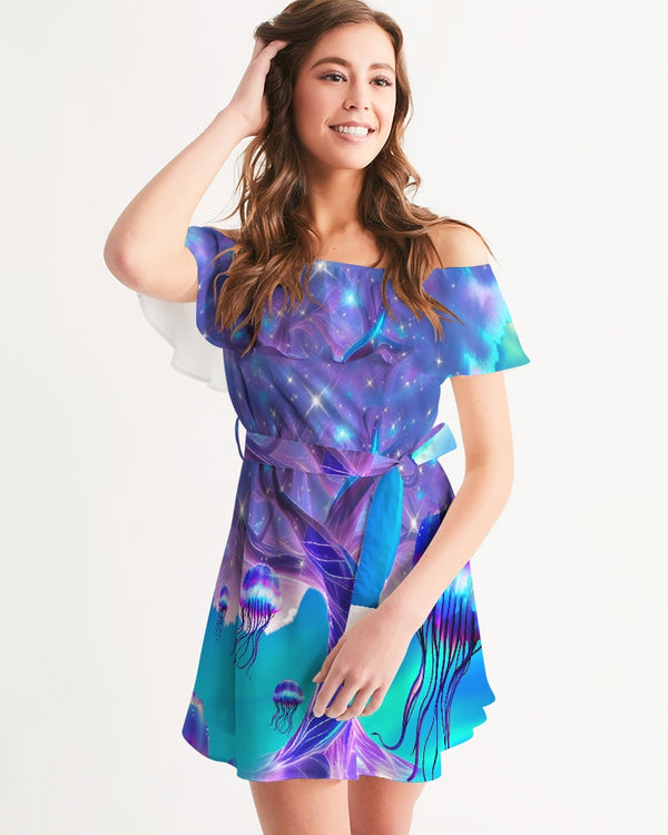 Trippy Jellyfish  Women's Off-Shoulder Dress