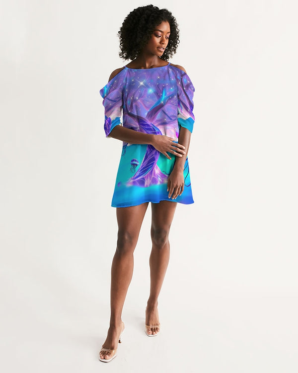 Trippy Jellyfish  Women's Open Shoulder A-Line Dress